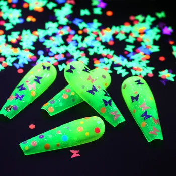 5 Г / пакет Светящийся блеск для ногтей в виде бабочки, флуоресцентные хлопья для ногтей, блестящий маникюр, слайдер, декор для ногтей, светящиеся в ночи блестки 2023