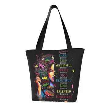 Американская африканская девушка, черная Женская сумка для покупок в продуктовых магазинах, женские милые холщовые сумки через плечо, сумка большой вместимости