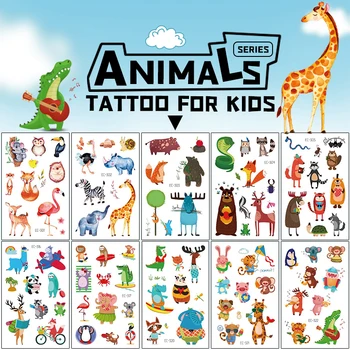 12 шт./упак., наклейка с детской татуировкой, мультяшные животные, детские временные татуировки для детей, татуировка на пальцах, водонепроницаемые наборы небольшого размера