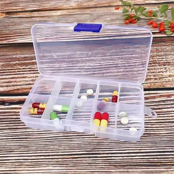 Коробка для таблеток, аптечка, дорожный футляр для таблеток, Витаминный контейнер, 10 сеток, Съемный прозрачный футляр для хранения ювелирных изделий