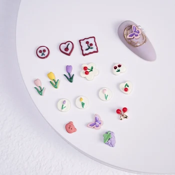 Вишневый Тюльпан для ногтей, 3D стразы Kawaii Flatback, Гвозди в форме цветов, Аксессуары, Украшения для маникюра своими Руками, Корея