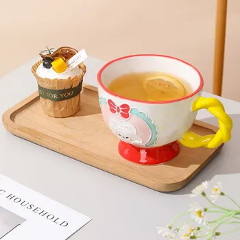 Керамическая чашка для завтрака с тиснением ручной росписи, чашка для овсянки большой емкости, милая креативная чашка для молока, чашка для кофе, чашка для сока