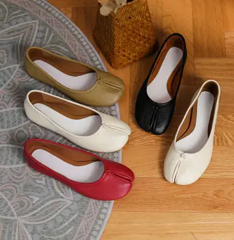 Весенние женские туфли на плоской подошве с красным покрытием, кожаные туфли с круглым носком, модная обувь на мягкой подошве Zapatos Mujer