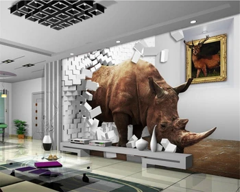 Beibehang Фотообои Носорог Настенная фреска с изображением животного Вход Спальня Гостиная ТВ Фон обои для стен 3 d
