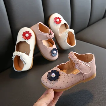 Осенняя новинка для девочек, модные дышащие нескользящие танцевальные туфли Princess Baby с мягкой подошвой на низком каблуке в цветочек