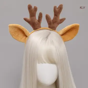 Повязка на голову с ушами оленя из мультфильма, плюшевая повязка на голову с рогами, пушистая повязка на голову, аниме для Хэллоуина, Рождественские аксессуары для косплея.