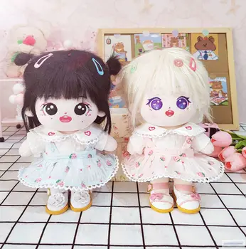 2 типа одежды Плюшевая одежда для куклы-идола 20 см, детская мягкая юбка с рисунком клубники из мультфильма, рубашка, обувь принцессы, игрушки