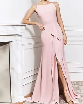 Элегантное розовое длинное вечернее платье с вырезом лодочкой 2022, Атласное платье для выпускного вечера, Vestidos Robe De Soirée