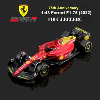 Bburago Новая модель автомобиля F1 2022 в масштабе 1:43 Ferrari 75th F1-75 Leclerc Red Bull Racing Mercedes Mclaren Formula 1, Отлитая под давлением игрушка
