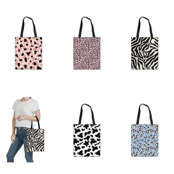 Модная женская сумка-мессенджер с леопардовым принтом и зеброй, дизайнерские пляжные сумки многоразового использования, набор из ткани для студенческих книг.