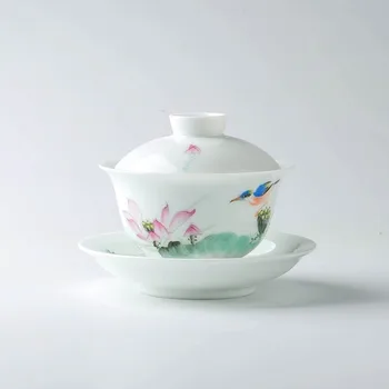 Ручная пастельная работа Jingdezhen, фарфоровая супница famille rose, нефритовый лотос, большая чаша емкостью 160 мл