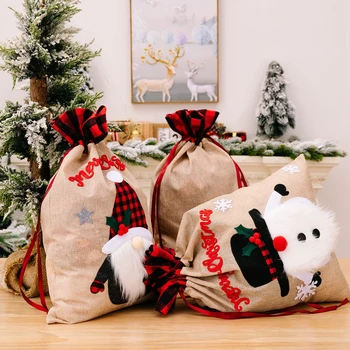 Рождественская сумка для конфет, льняные подарочные пакеты на шнурке, сумки для рождественских угощений, Упаковка конфет для вечеринки по случаю дня рождения, упаковка закусок, Свадебный подарок