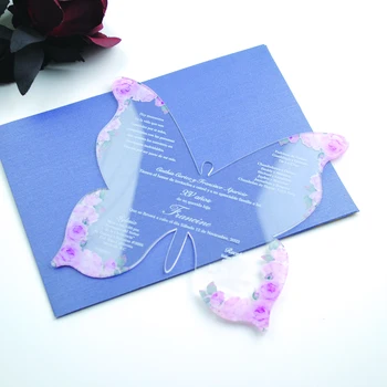 Акриловый пригласительный билет на свадьбу, печать по индивидуальному заказу, прозрачная форма бабочки, 10 шт.