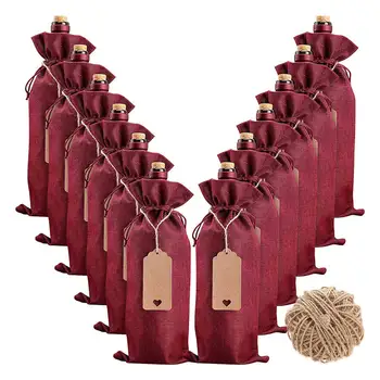 Винные пакеты из мешковины, подарочные пакеты для вина, 12 шт., пакеты для винных бутылок с завязками, бирки и веревки, многоразовые крышки для винных бутылок
