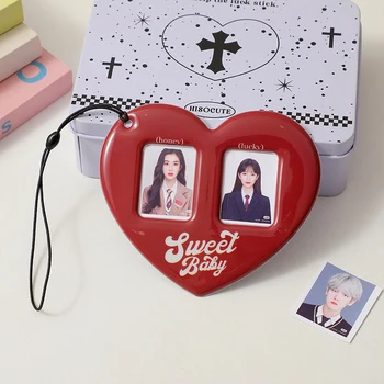 2-дюймовая подвеска Love Heart Idol с фото на рукавах, Корейская версия, держатель для карт, двойной слот для карт, Фотокарточки, Защитная пленка, карман для фотографий