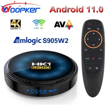 HK1 RBOX W2 Android 11 Smart TV Box Amlogic S905W2 4 ГБ 128 ГБ Поддержка AV1 4K HD медиаплеер 2,4 G 5G Двойной WiFi BT4.1 телеприставка