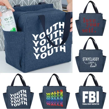 Изолированные сумки для ланча для девочек, детские сумки, женские термосумки, органайзер для рабочей еды, сумка-холодильник для пикника с буквенным принтом