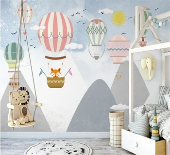 Индивидуальные Мультяшные Обои Ручной росписи Детской Комнаты Воздушный шар Абстрактный Горный Пик Скандинавская Фреска 3D Обои