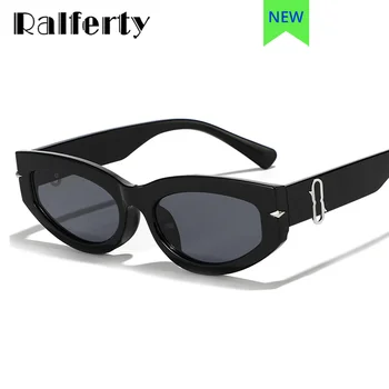 Солнцезащитные очки Ralferty Cool y2k Cat Eye Женские 2023 Солнцезащитные очки с ретро-заклепками Женские Черные Очки с защитой от ультрафиолета Модные Аксессуары