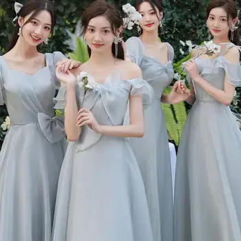 U743 Новые длинные платья подружек невесты, вечерние платья трапециевидной формы для девочек-принцесс, элегантное свадебное платье, выпускные халаты на шнуровке сзади