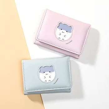 Корейская версия модного короткого женского трехстворчатого кошелька с милым животным, портмоне с несколькими картами, женская сумка для карт из искусственной кожи