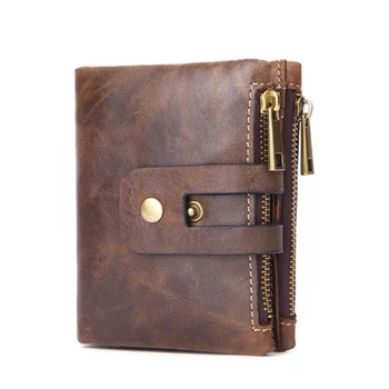 Мужской кошелек из натуральной кожи, Короткая ретро-сумочка с двойной застежкой-молнией, карман для мелочи, Многофункциональный кошелек