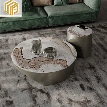 Итальянский легкий роскошный чайный столик из натурального мрамора, современный минималистичный креативный круглый чайный столик, современная минималистичная дизайнерская мебель