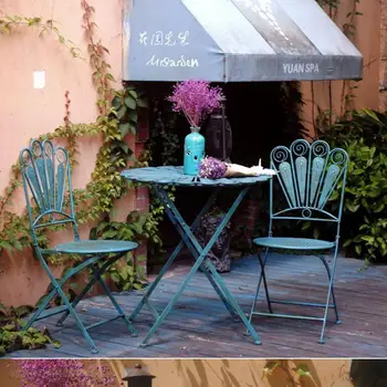 Металлоконструкции в американском стиле в стиле Кантри, ретро, уличный складной стол и стул, Садовый стол и стул во дворе, состоящий из трех частей