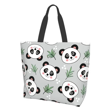 Сумка-тоут для женщин с милой пандой и бамбуковыми многоразовыми хозяйственными сумками Пляжная сумка