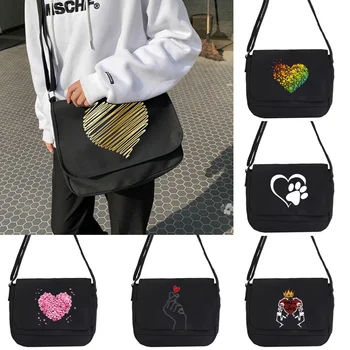 Универсальные холщовые женские сумки через плечо в стиле харадзюку, повседневные сумки с принтом любви, сумки через плечо для девочек-подростков, сумки-мессенджеры, Ранцы