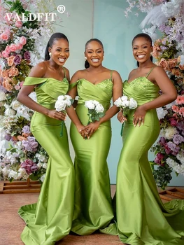 VALDFIT Сексуальная Русалка Зеленые Платья Подружек Невесты 2023 Черные Африканские Девушки Длинное Свадебное Платье Для Вечеринок Robe Demoiselle D' Honneur Femme