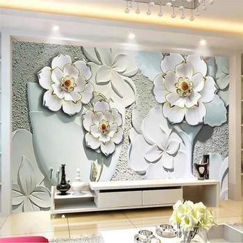Пользовательские обои 3d цветочный рельеф ТВ фон настенный цветок нефритовая резьба гостиная украшение спальни фреска 3d papel de parede