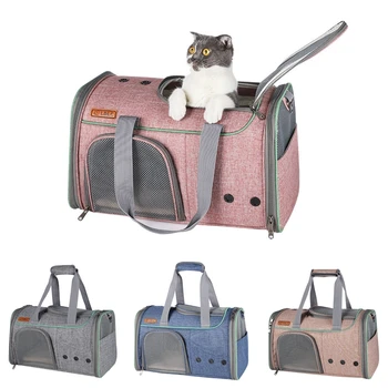 Мягкие переноски для домашних животных, портативная дышащая складная сумка для переноски кошек и собак, сумка для домашних животных для путешествий, запирающаяся на безопасные молнии