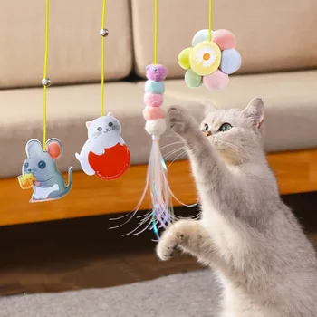 Забавная подвесная игрушка-имитатор кошки, интерактивные игрушки для игры с котенком, Дразнящая палочка, принадлежности для кошек, Интерактивная игрушка для кошек