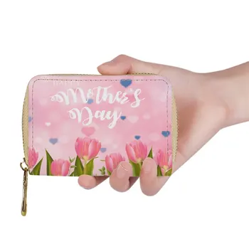 Дизайнерский деловой кошелек с застежкой-молнией, держатель для кредитных карт, женские держатели карт, подарки на День матери на заказ, Цветочный розовый принт, искусственная кожа