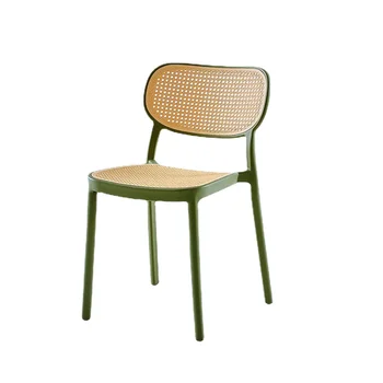Обеденные стулья, пластиковые стулья для дома, утолщенные современные простые ресторанные стулья со спинкой, которые можно складывать, уличные плетеные стулья из тростника