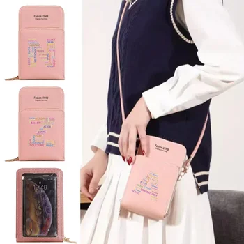 Новая Сумка для Телефона Серии Text для iPhone 13 12 11 Pro Max X XS Samsung Xiaomi Huawei Messenger Bag Мобильный Кошелек для Женщин-Клатчей