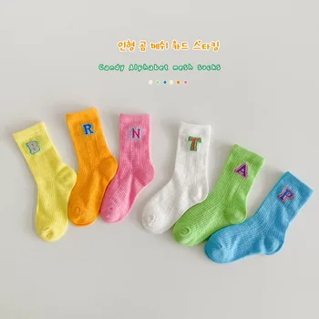 Три пары детских носков оптом, весна 2023, новые носки-тюбики ярких цветов, алфавит, все для маленьких девочек, носки