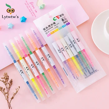 6 Штук Корейского творчества Lytwtw с двойным письмом, 6 Цветных Симпатичных ручек-маркеров для рисования граффити