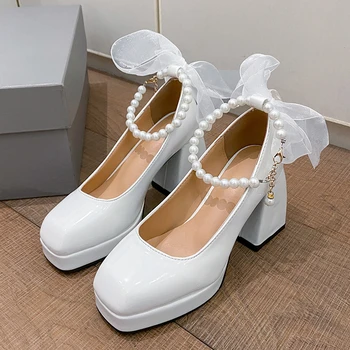 Женские туфли на высоком каблуке, Модная женская обувь Mary Jane, Маленькие Кожаные туфли, Женские тонкие туфли Zapatos De Tacon Mujer Elegantes