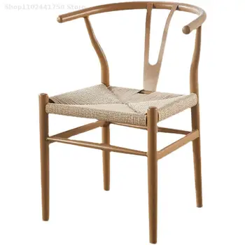 Скандинавский обеденный стул, Домашний деревянный стул со спинкой, китайский стул Taishi, Чайный стул из массива дерева, простой подлокотник из ротанга, Чайный стул
