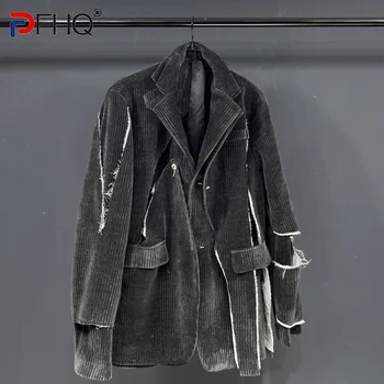 PFHQ Утолщенный Вельветовый Потертый Винтажный Нишевый Дизайн Тренча Высокого Качества 2023 Модная Весенняя Элегантная Куртка Бесплатная Доставка 21F1181