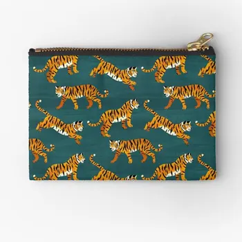 Бенгальские тигры Темно-синие сумки на молнии Упаковка Небольшого косметического мужского и женского нижнего белья, чистых трусиков, кармана для ключей, сумки для монет, кошелька, носков