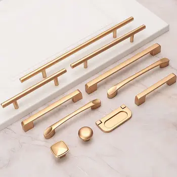 Золотые Ручки шкафов из алюминиевого сплава LMNY в американском стиле, Дверные ручки выдвижных ящиков, Аксессуары для кухонного оборудования