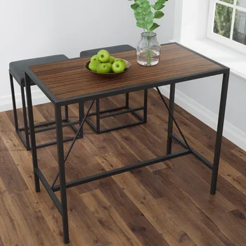 Обеденный стол Riley Indoor Walnut Metal для паба с металлическим каркасом Орех + черный металл и дерево [на складе в США]