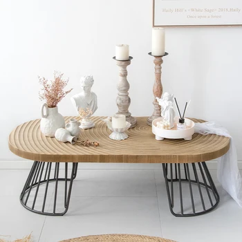 Журнальный столик из массива дерева в скандинавском стиле для кафе, Мебель, круглый стол, Креативный Высококлассный Светлый Роскошный Винтажный журнальный столик для гостиной