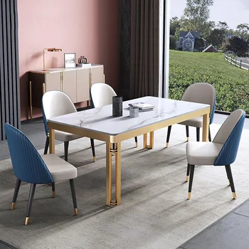 Кухонный Белый обеденный стол, мебель в скандинавском стиле для домашнего ресторана, Прямоугольный стол из шифера на заказ, нержавеющая сталь Tavolo Cucina