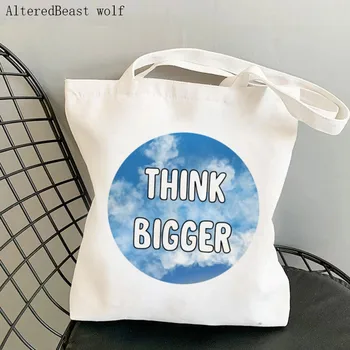 Женская покупательница think big Женская сумка с принтом в стиле харадзюку, холщовая сумка для покупок, женская сумка, сумка-тоут, женская сумка на плечо