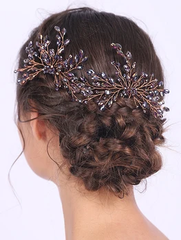 Блестящая фиолетовая хрустальная заколка для волос Праздничный головной убор Свадебные аксессуары для волос Украшения для волос ручной работы для элегантных женщин