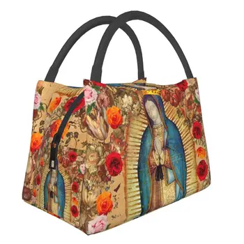 Богоматерь Гваделупская, Дева Мария, Термоизолированная сумка для ланча, Женский католический Мексиканский плакат, Многоразовый дорожный ящик для хранения еды, Коробка для еды